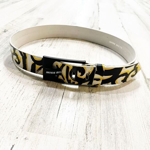 Y2K MISS SIXTY Novelty Leather Belt with Logo Buckle Made in Italy Size S - Picture 1 of 3